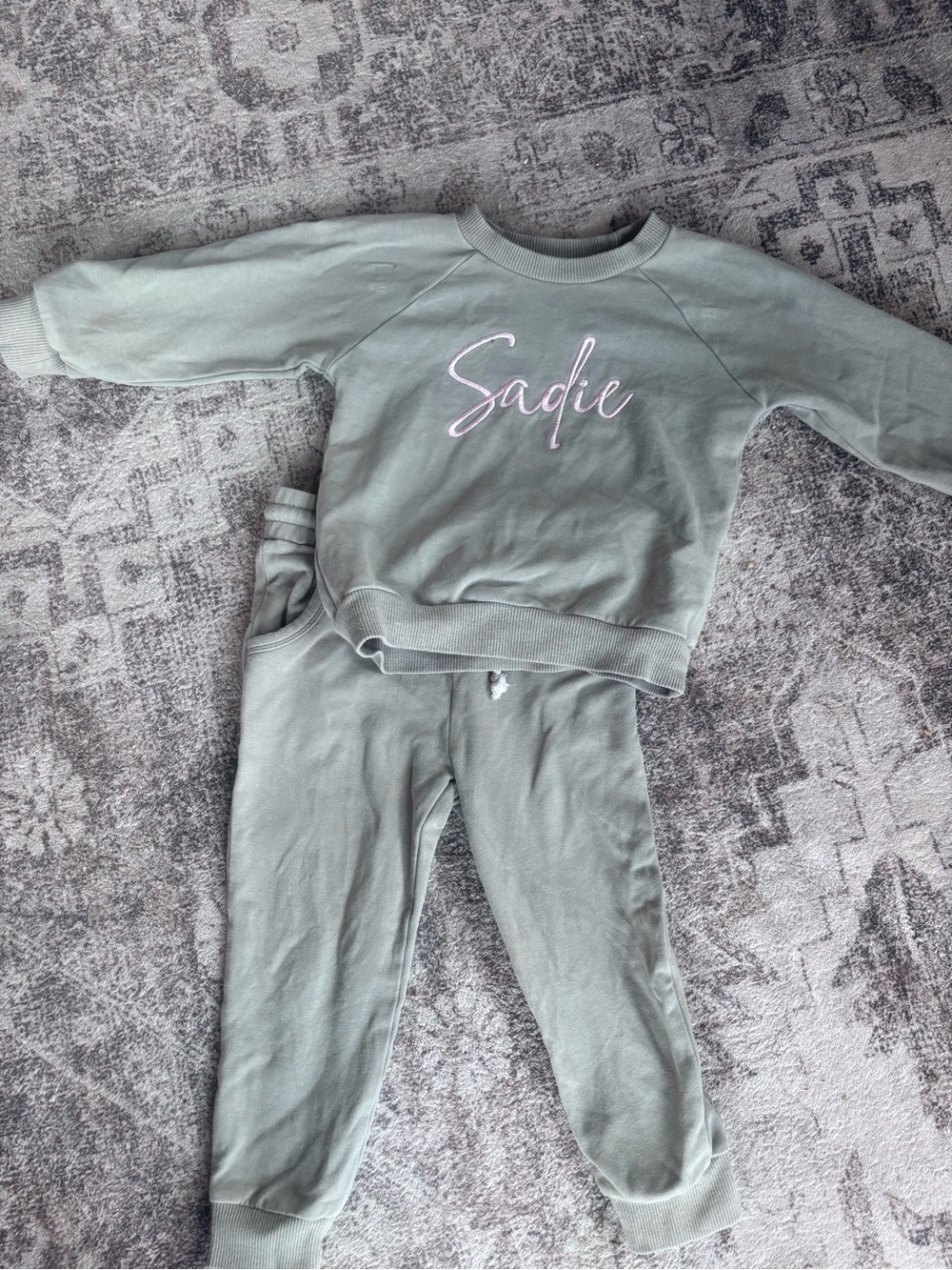 Personalized Kids Pajama Set with 'Sadie' Script - Sage